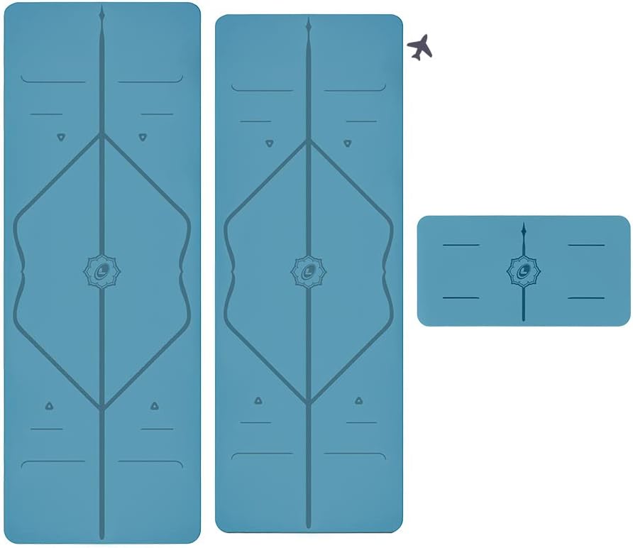 Yoga & Travel Mat & Yoga Pad Bundle Pack – Patented Alignment System, Eco-Friendly, Non-Slip , Made with Natural Rubber, Thick, Sweat Resistant, Comfortable - Blue/Blue/Blue