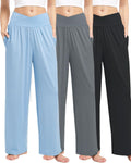 3 Pack Womens Wide Leg Yoga Pants Crossover High Waisted Casual Loose Lounge Sweatpants with Pockets