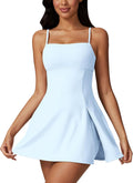 Womens Square Neck Tennis Dress with Shorts Spaghetti Strap Backless Workout Side Slit Athletic Golf Dresses