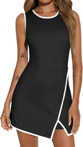 Women's Workout Tennis Dress with Built-in Bra & Shorts Pockets Sleeveless Crewneck Golf Athletic Mini Dresses