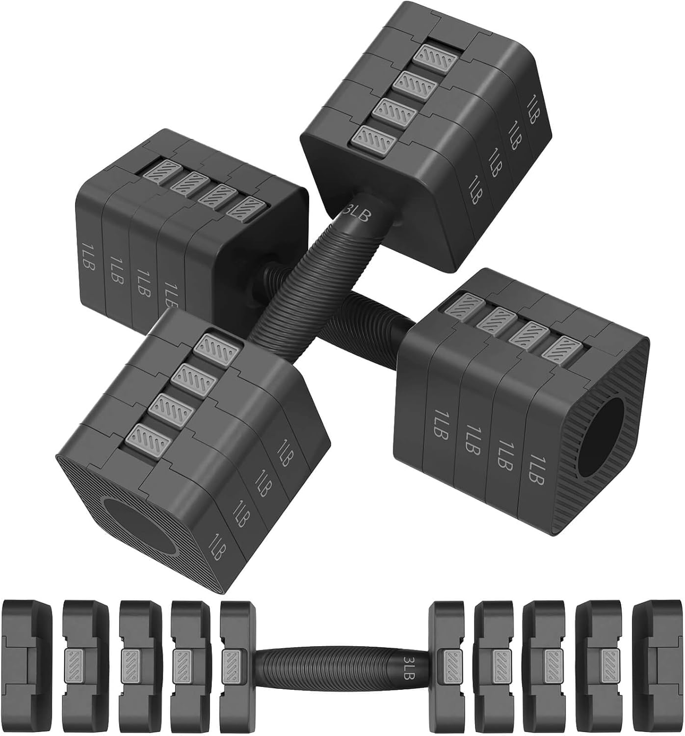 Adjustable Dumbbells Set of 2, 5-in-1 Adjustable Weight Dumbbells for Women/Men, 3lb/5lb/7lb/9lb/11lb Dumbbells Weights Set for Home Gym Workout