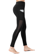 Women's Mesh Yoga Leggings with Side Pockets Tummy Control Workout Running Capris High Waist Yoga Pants