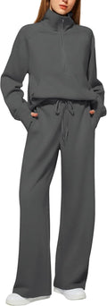 Women's 2 Piece Outfits Lounge Set 2026 Oversized Half Zip Sweatshirt Wide Leg Sweatpant Set Sweatsuit Tracksuit