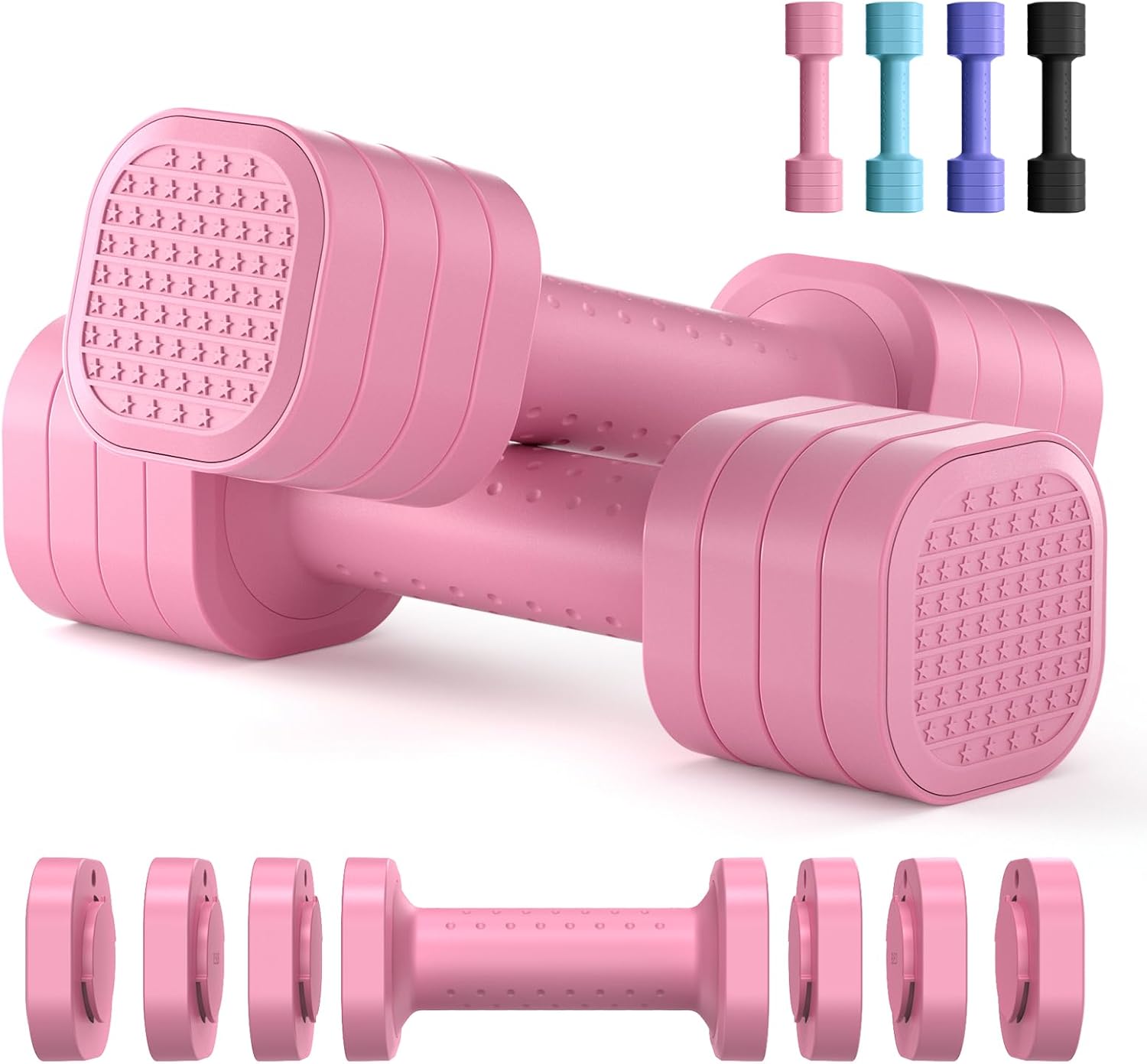 Adjustable Dumbbells Set of 2, 4 in 1 Free Weights Dumbbells Set for Women, Hand Weights for Women at Home, Each 2lb 3lb 4lb 5lb with TPU Soft Rubber Handle for Home Gym Exercise Training