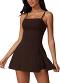 Womens Square Neck Tennis Dress with Shorts Spaghetti Strap Backless Workout Side Slit Athletic Golf Dresses