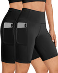 2/3 Pack Biker Shorts Women Tummy Control with Pocket 8" High Waisted Yoga Running Workout Spandex Compression Shorts