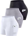 3 Pack Biker Shorts with Pockets Women,5” Soft High Waist Tummy Control Yoga Workout Athletic Running
