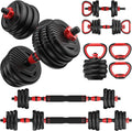 Adjustable Dumbbells, 10/25/35/55/70/90lbs Free Weight Set with Connector, 4 in1 Dumbbells Set Used as Barbell, Kettlebells, Push up Stand, Fitness Exercises for Home Gym Suitable Men/Women