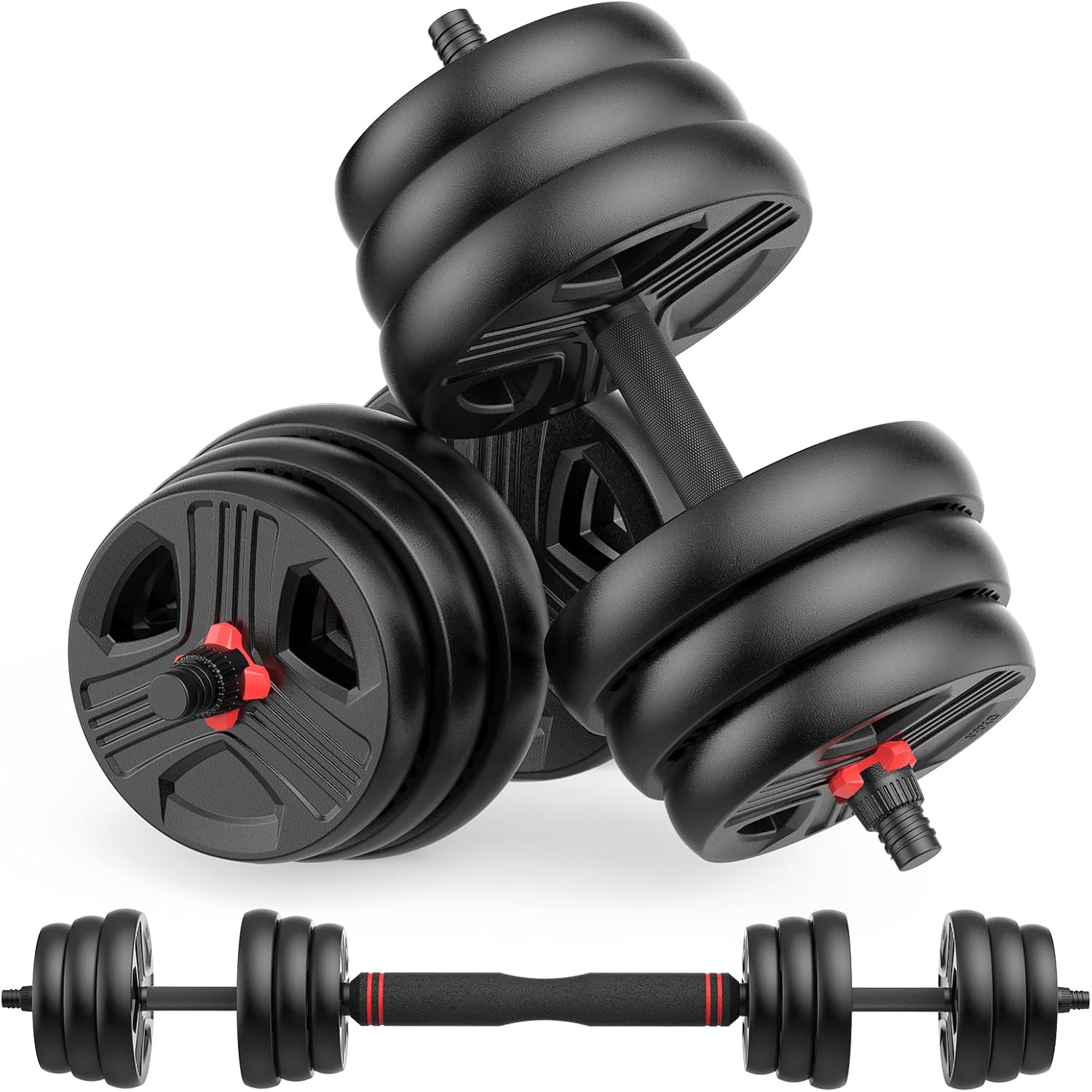 Adjustable Dumbbells, 20/30/40/55/60/70/80/90lbs Free Weights Dumbbells Convertible 2 or 3 in 1 Set Used as Barbell, Kettlebells, A Pair of Lightweight for Home Gym