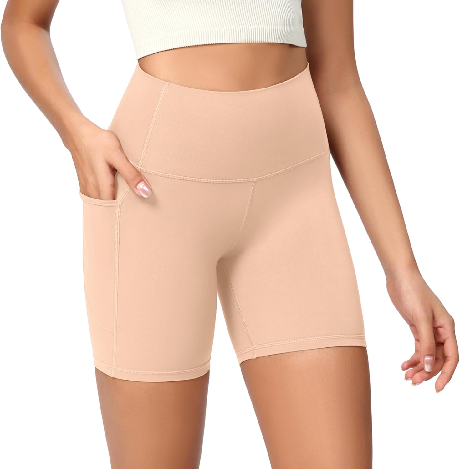 Women's High Waist Lounge Yoga Shorts with Pockets, 4"/6"/8"/10" Buttery Soft Biker Shorts