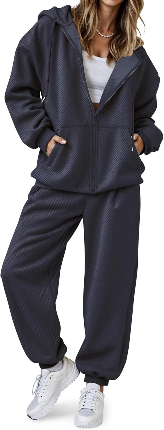 Fall Outfits for Women Oversized Zip up Hoodie Sweatshirt Jogger Sweatpants 2 Piece Sweatsuits Lounge Sets