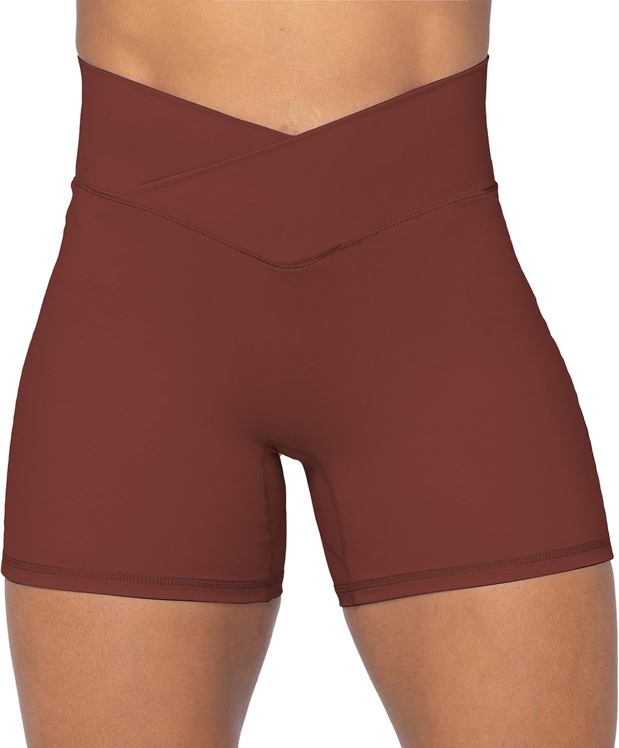 Crossover Biker Shorts for Women, No Front Seam V High Waist Yoga Workout Gym Shorts with Tummy Control